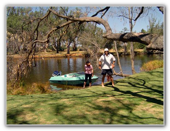 DJ & SJ Getting off boat at winery